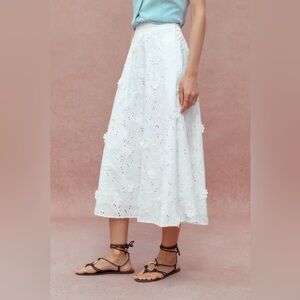 Fabrique White Cotton Appliqué Skirt, size S